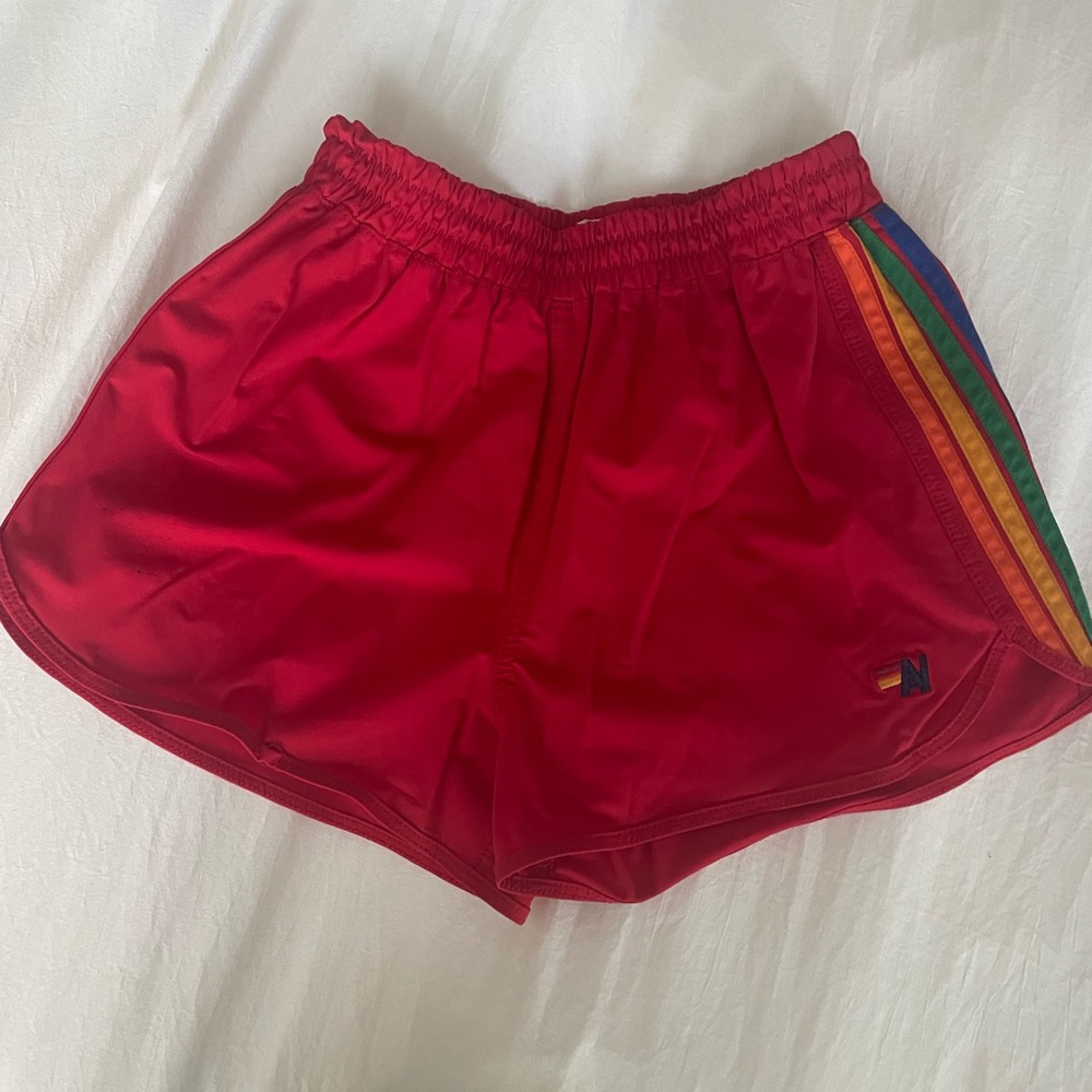 Aviator Nation Red Retro Rainbow Stripe Shorts
